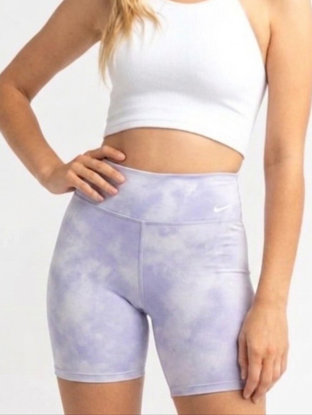 Nike Tie Dye Bike Shorts Womens Small Purple Cloud High Waisted Yoga Biker